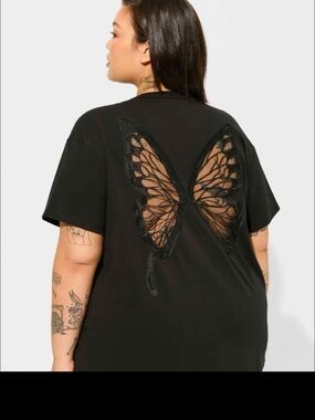 Black T-Shirt with Sheer Butterfly Back (L/XL)